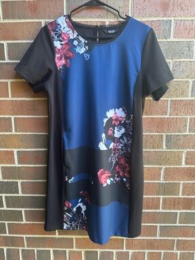 Dress | Simply Vera Vera Wang | Black Blue Floral Shift Dress | L